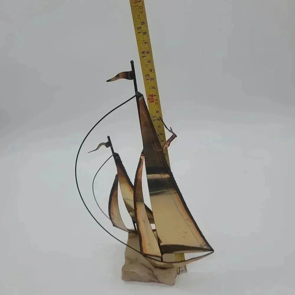 VTG Brass Sailboat Metal Sculpture MCM Nautical Statue Signed Mario Jason - Picture 11 of 11